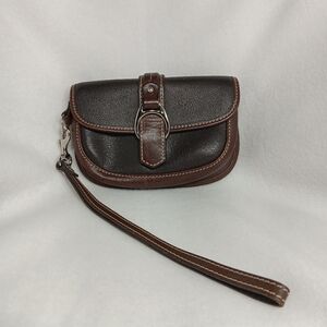 Dooney & Bourke Black Pebbled Brown Leather Equestrian Style Clutch, VTG
